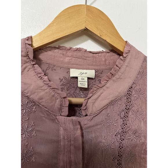 J Jill Victorian Style Old Rose Lace Button Blouse Size 3X Rose Pink Feminine - Picture 9 of 10
